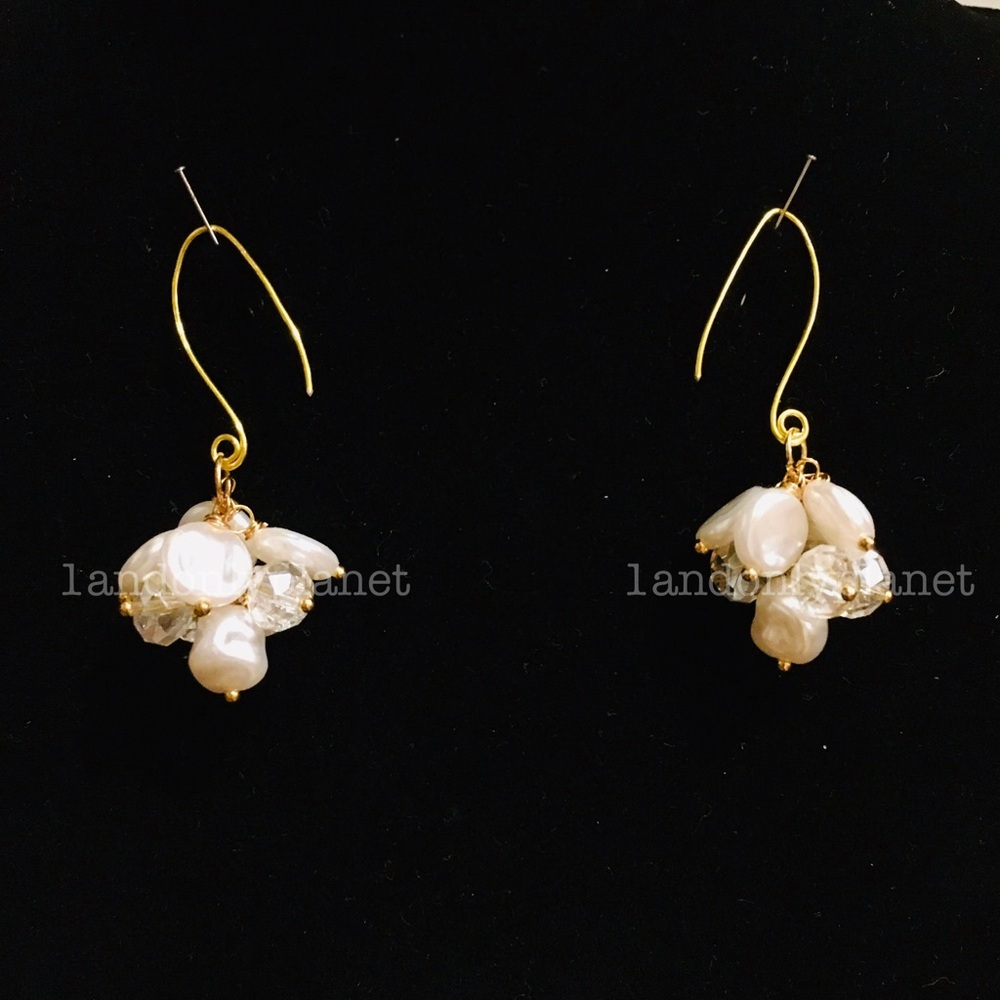 NEW✨ Dangle Hoop Swing Freshwater Baroque Pearl Gold Drop Statement Earrings